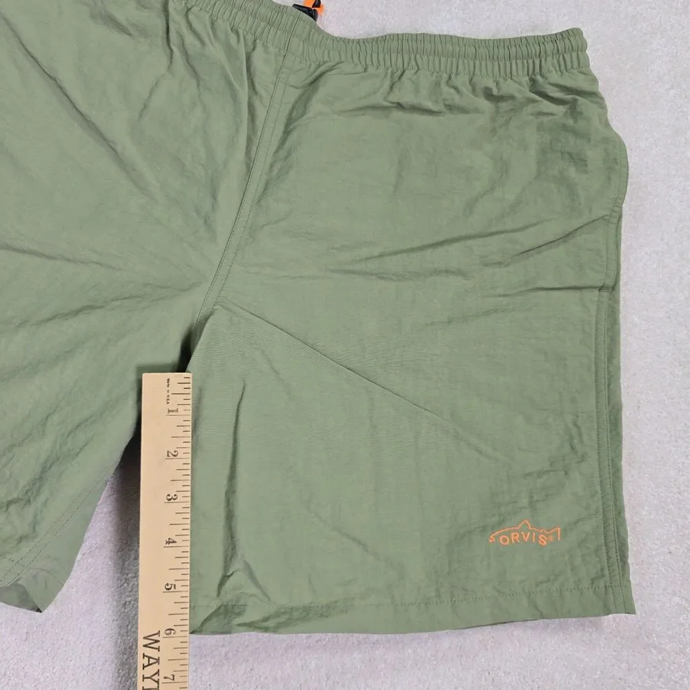 Orvis Lined Nylon Shell Fishing Shorts Men's L Olive Green Drawstring Pockets